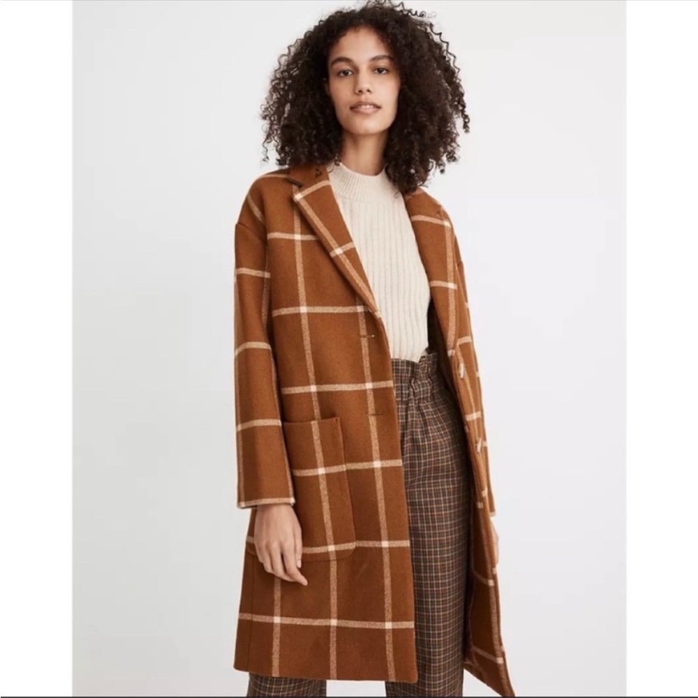 NEW! MADEWELL Windowpane coat brown plaid white size large elmcourt size XL